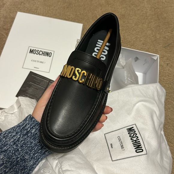 Moschino Black Leather Loafers 39